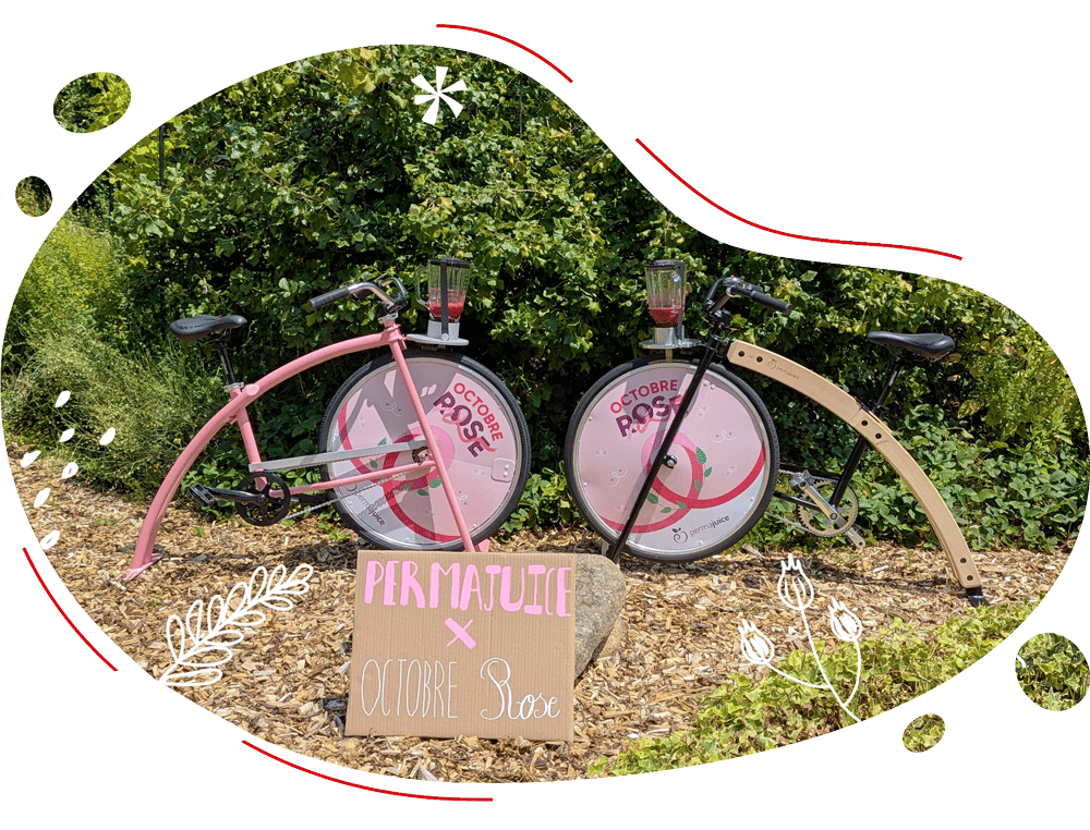 Vélos Smoothies Original avec roues personnalisées par Permajuice à l'image de Octobre Rose