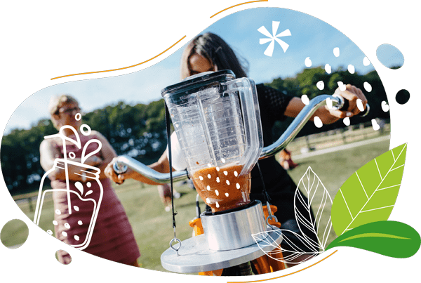Personne pédalant avec un blender Rosan de 1L ultra robuste