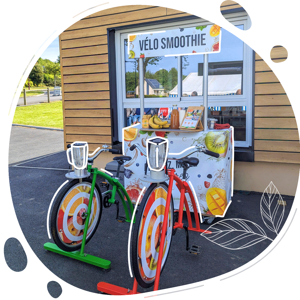 Visuel présentant le service de location autonome de vélo smoothie avec bar à smoothies