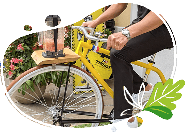 Détail d’un encart personnalisé Tissot sur un vélo blender Vintage jaune