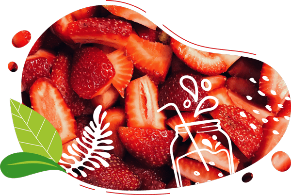 Visuel avec fraises rouges montrant les goûts possibles des smoothies