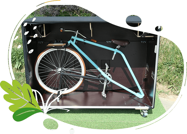 Vélo Blender Vintage Bleu présenté dans La Grande Flightcase de transport