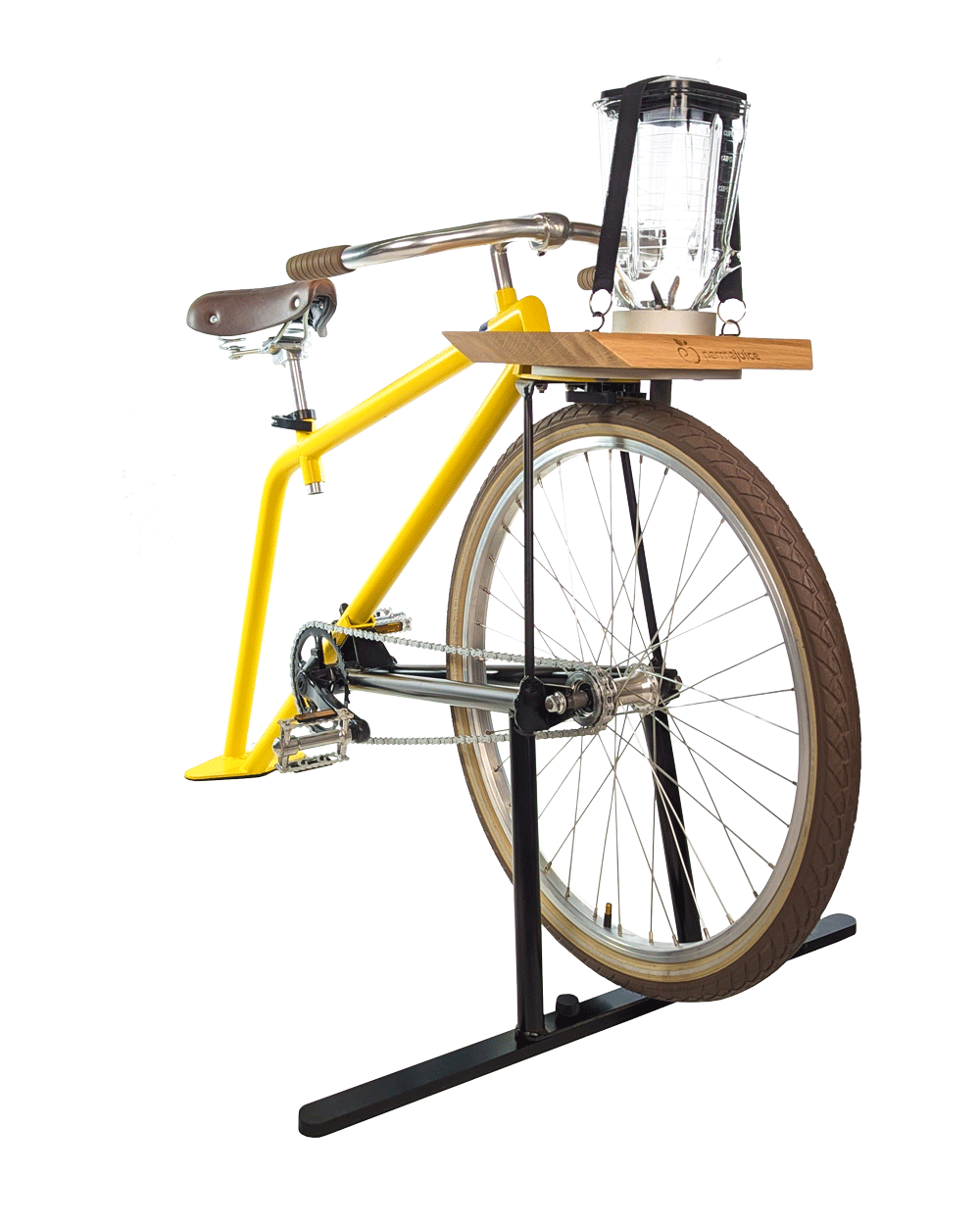 Vélo mixeur Vintage Mini jaune présenté de biais
