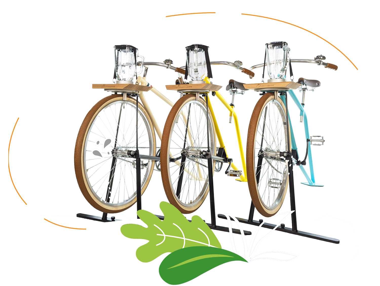 Trois vélos blenders Vintage présentés dans différents coloris : jaune, bleu et beige